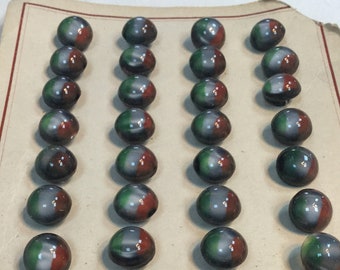 36 Antique Czechoslovakian Round Glass Buttons / Boutons en verre 1920/30, 1.2cm