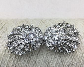 Belt buckles, silver with glass rhinestones (diamond effect), early 20th century style. Antique style diamante buckle.