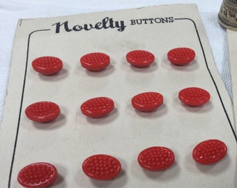 12 Oval buttons, in red glass, on map, 1940s, 1.20 cm. 12 vintage Oval Red Glass Buttons. 0"47