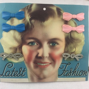 Presentatiekaart van haarstaven, oude, originele presentatie, 1940. Presentatiekaart van Vintage haarclip, gemaakt in de VS.