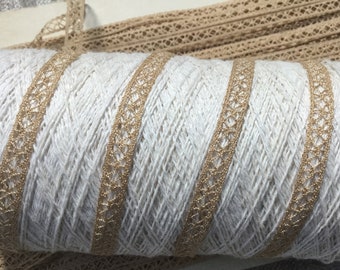 5 Meter DMC-Spitze, alt, zwischen zwei, beige "bis". 1950er Jahre. 5 Yards 46 Vintage beige Spitze.