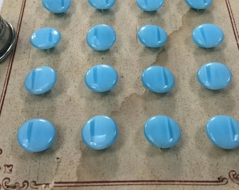24 Green glass buttons on card; 0.70 cm, marbled effect. 24 vintage blue Glass Buttons. 0"27