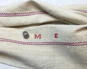 Vintage Hemp Dish Towel Rustic Natural Dishcloth,c1930.Torchon chanvre ancien