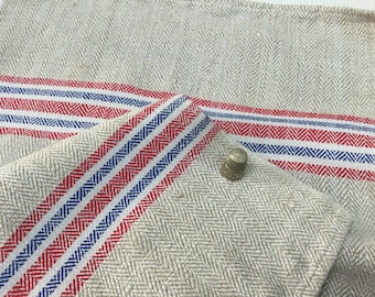 Antique cloth in hemp and cotton, herringbone weaving. Vintage Hemp / Cotton Dish Towel. Hearing bone weave