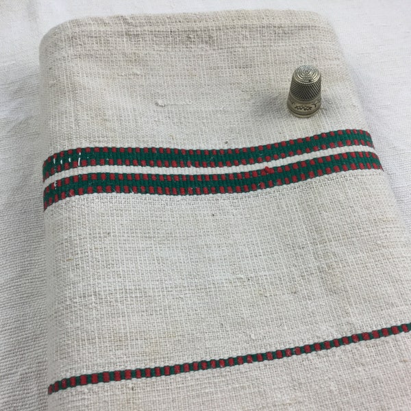 Torchon / chemin de table en chanvre et coton, ancien, rayures tissées. Vintage Hemp and cotton Dish Towel, Dishcloth, table runner