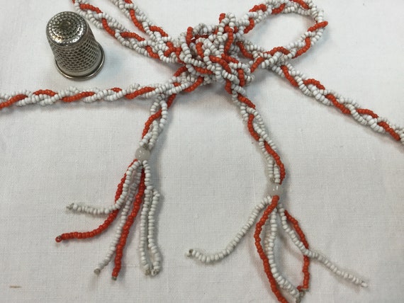 Ancient Belt in Glass Beads, White and Orange. Beading  display picture 2