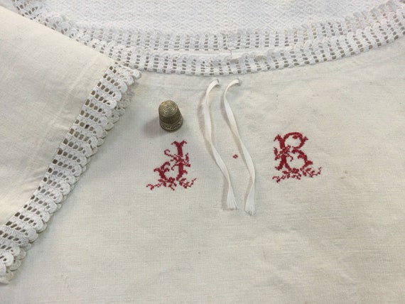 Nightgown in linen and cotton, old, numbered JB w… - image 1