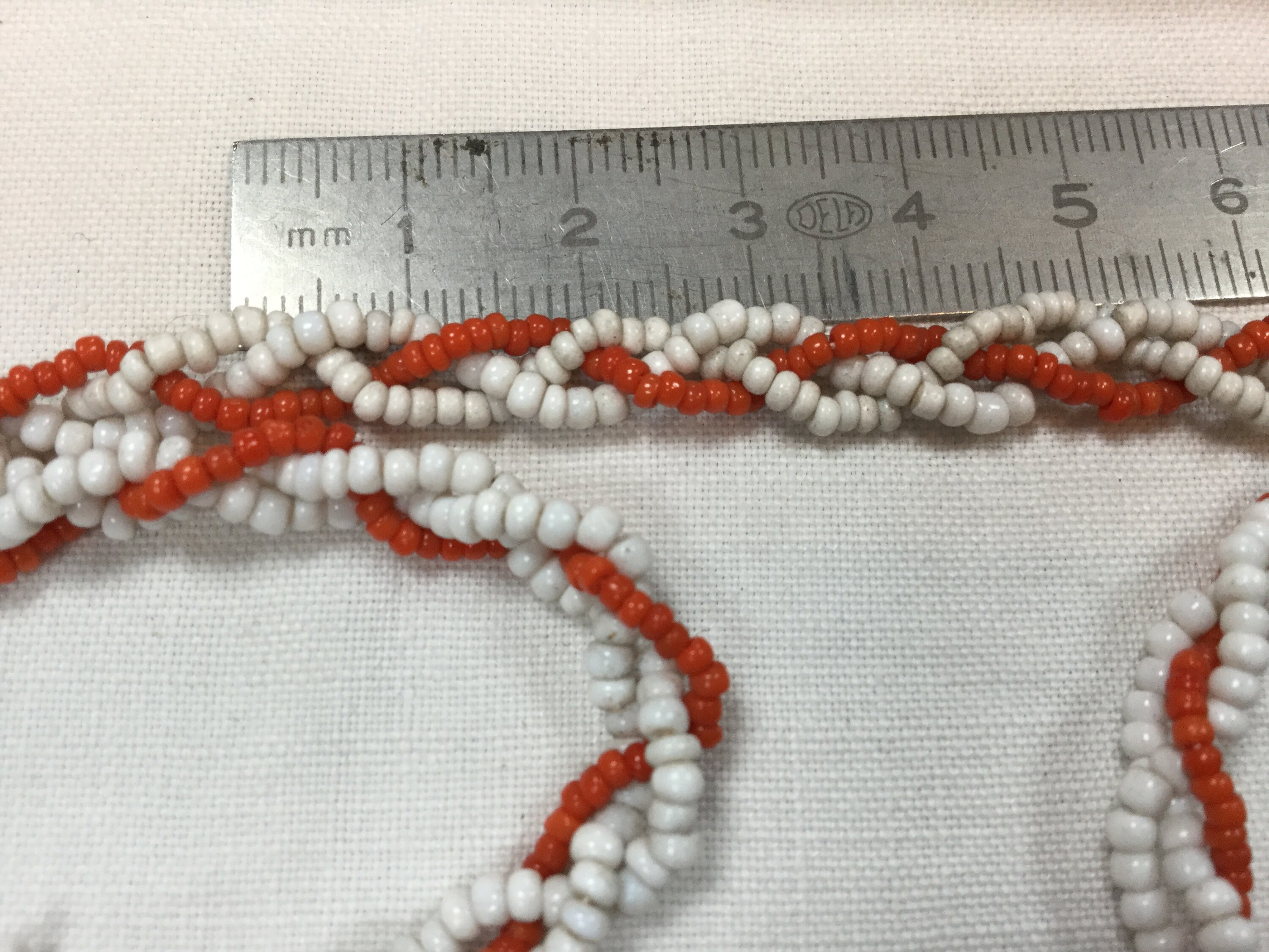 Ancient Belt in Glass Beads, White and Orange. Beading 