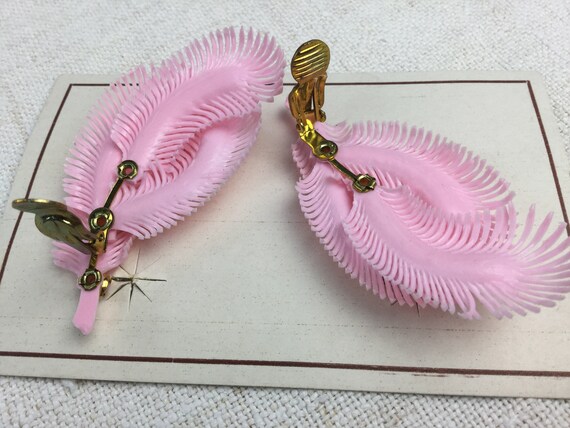 Old earrings, pink, in the shape of feathers, wit… - image 7