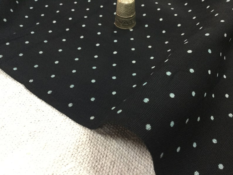 2.50 meters of linen fabric, black with white polka dots, old. 1