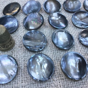 Op de afbeelding: Een assortiment iriserende, ovaalvormige schelpen en een decoratieve vingerhoed. De schelpen hebben een parelmoerglans, die verschillende kleuren reflecteert. De vingerhoed is metaalachtig, met ingewikkelde patronen. De items zijn gerangschikt op een getextureerd, neutraalgekleurd oppervlak.