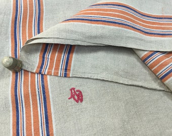 2m78 de tissu en lin, 1930-1940, tissu lin ancien, monogrammes "AW". Antique Linen fabric, Linen Mangle Cloth. flax linen.