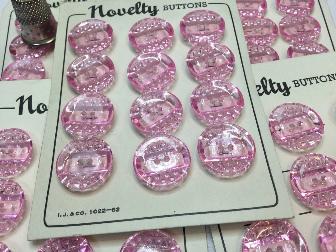12 Buttons, 50's, Transparent Pink, 1.9cm. Original Card. Vintage Clear ...