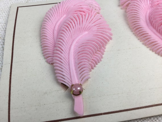 Old earrings, pink, in the shape of feathers, wit… - image 4