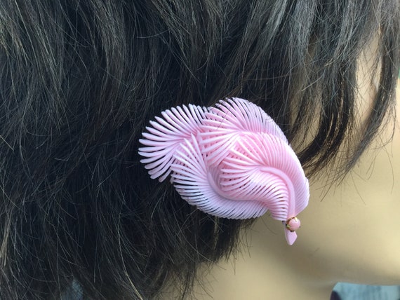 Old earrings, pink, in the shape of feathers, wit… - image 2