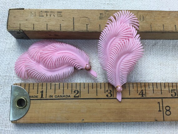 Old earrings, pink, in the shape of feathers, wit… - image 8