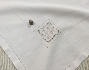 Small antique tablecloth, linen, very pale pink, hand made. Antique French linen tablecloth, hand made. 1920 to 1930.