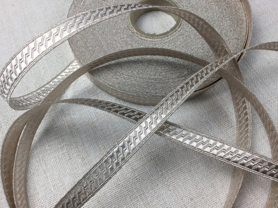 5m X 1.20cm of Metal Ribbon, Silver, Antique, Metal Trimming. 5yds46 of  Vintage Silver Metallic Woven Military Trim. 