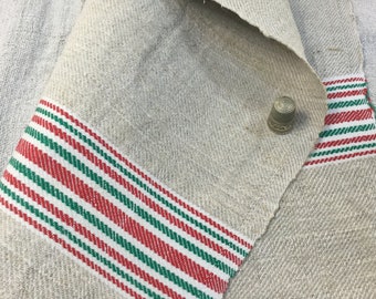 Torchon / chemin de table en chanvre et coton, ancien. Vintage European table runner. Rustic fabric in Hemp/cotton, Dish Towel, tea towel.