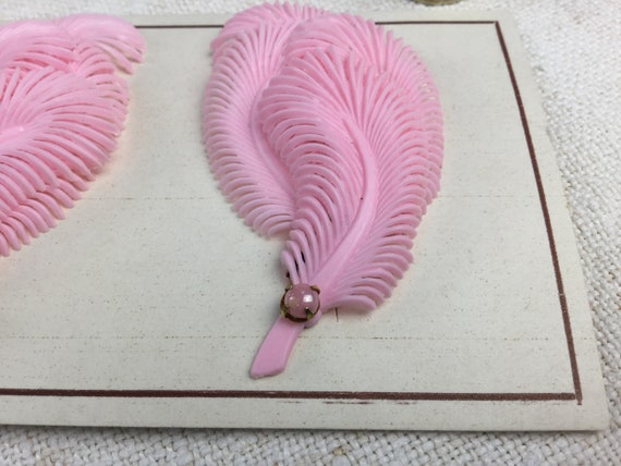 Old earrings, pink, in the shape of feathers, wit… - image 5