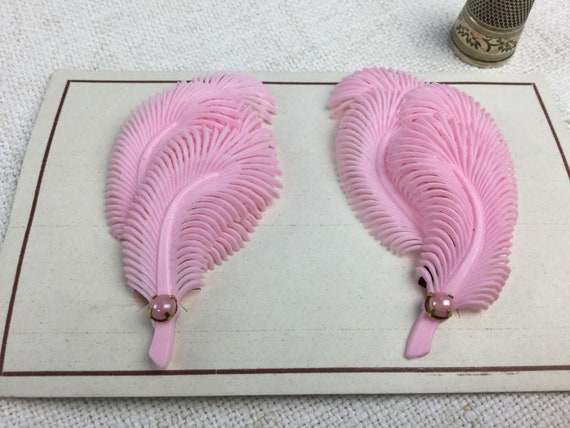 Old earrings, pink, in the shape of feathers, wit… - image 3