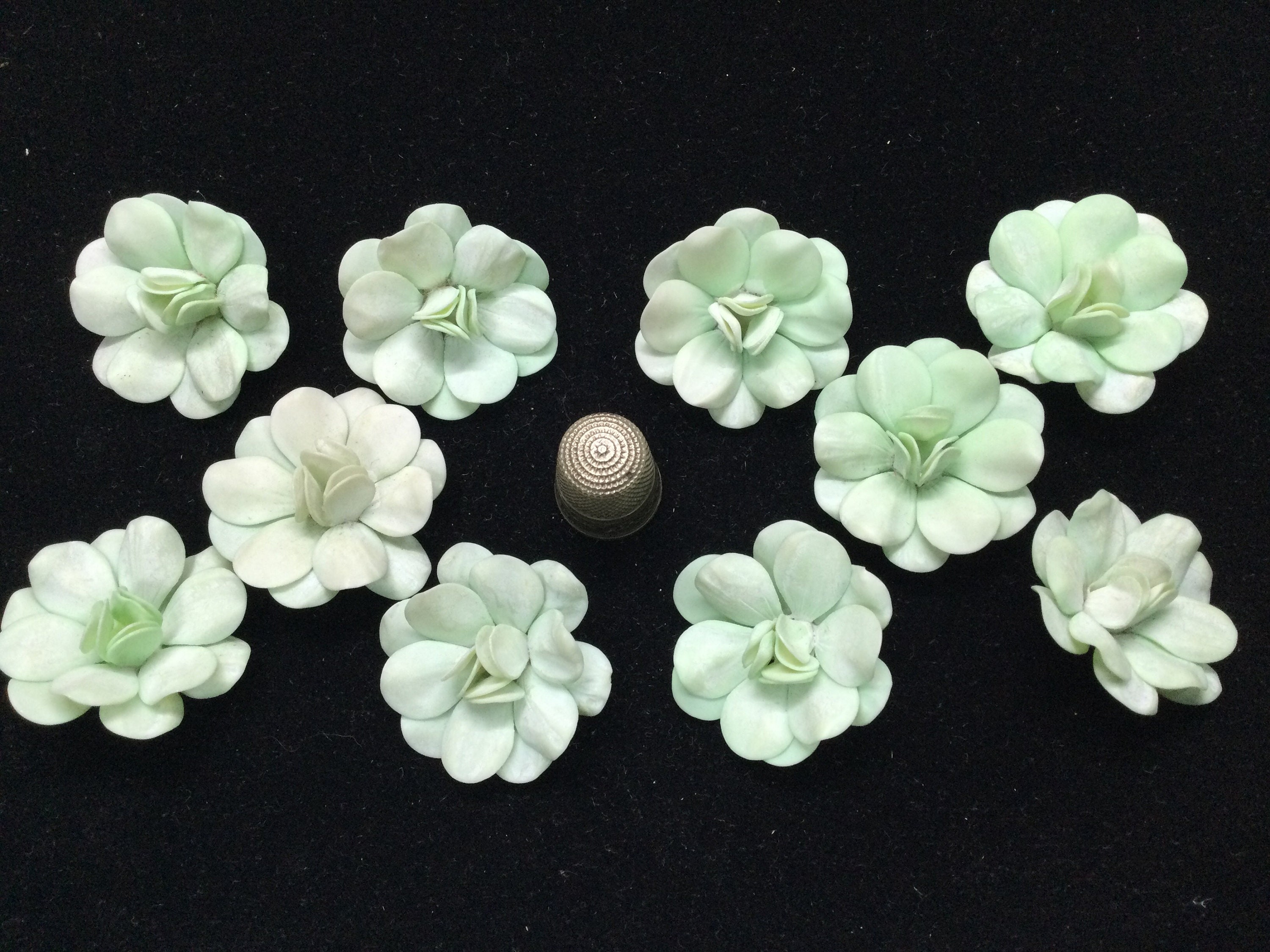 Broche Vintage Fleur En Celluloïd Vert Beige - Bijou Ancien - Très Bon état