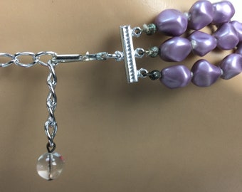 Collier Vintage 3 Rangs - Perles Argent Et Violettes (verre/résine) - Occasion