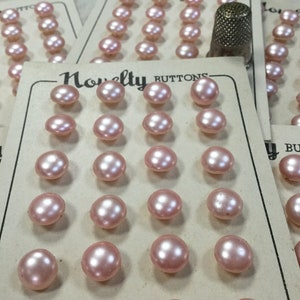 24 Buttons, Old, Glass, Pink Pearl Effect,1950s / Vintage Pearlised Glass buttons. 1cm