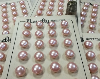 24 Buttons, Old, Glass, Pink Pearl Effect,1950s / Vintage Pearlised Glass buttons. 1cm