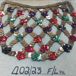 Applied with multicolored sequins, on tulle, 1950, collar. 1950&#39;s sequins applied on tulle, multi colors