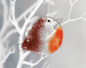 Robin suspendu, pour votre arbre ou fenêtre de cuisine, une décoration de Noël effrontée en verre fondu