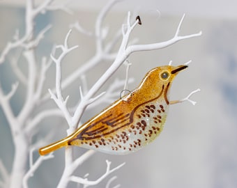 Grive musicienne amateur d'oiseaux de jardin, suspension en verre fusionné, attrape-soleil, observateurs d'oiseaux de jardin britanniques, cadeau de jardiniers