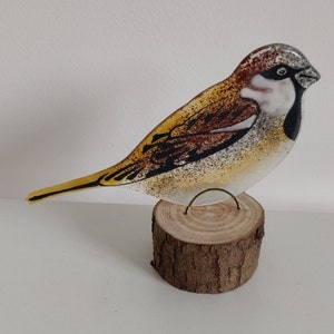 Fused Glass Sparrow Ornament: Handmade Wild Bird Sun Catcher