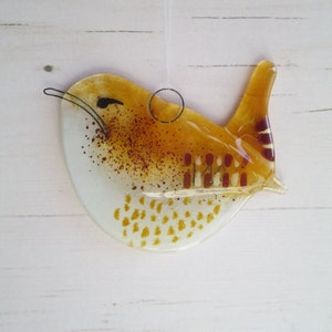 Wren Garden Bird Fused Glass, Spring Hanging, Sun Catcher Ornament, Home Decor, Twitchers British Bird Lovers Gift