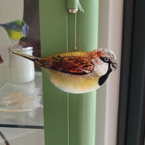 Sparrow Garden Bird, Fused Glass Hanging, Sun Catcher, British Bird Lovers Gift