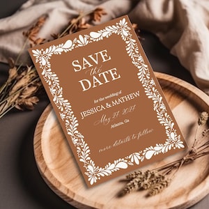 Clay Talavera Save the Date Printable Template, Burnt Orange Spanish Tile Wedding Save the Date, Mexican Fiesta Terracotta Wedding WP1019