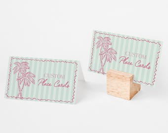 Grün Palm Springs Platzkarten Vorlage, Vintage Palme Strand Cabana Geburtstag Pool Party, Tropische Pastell Bachelorette Braut Wh