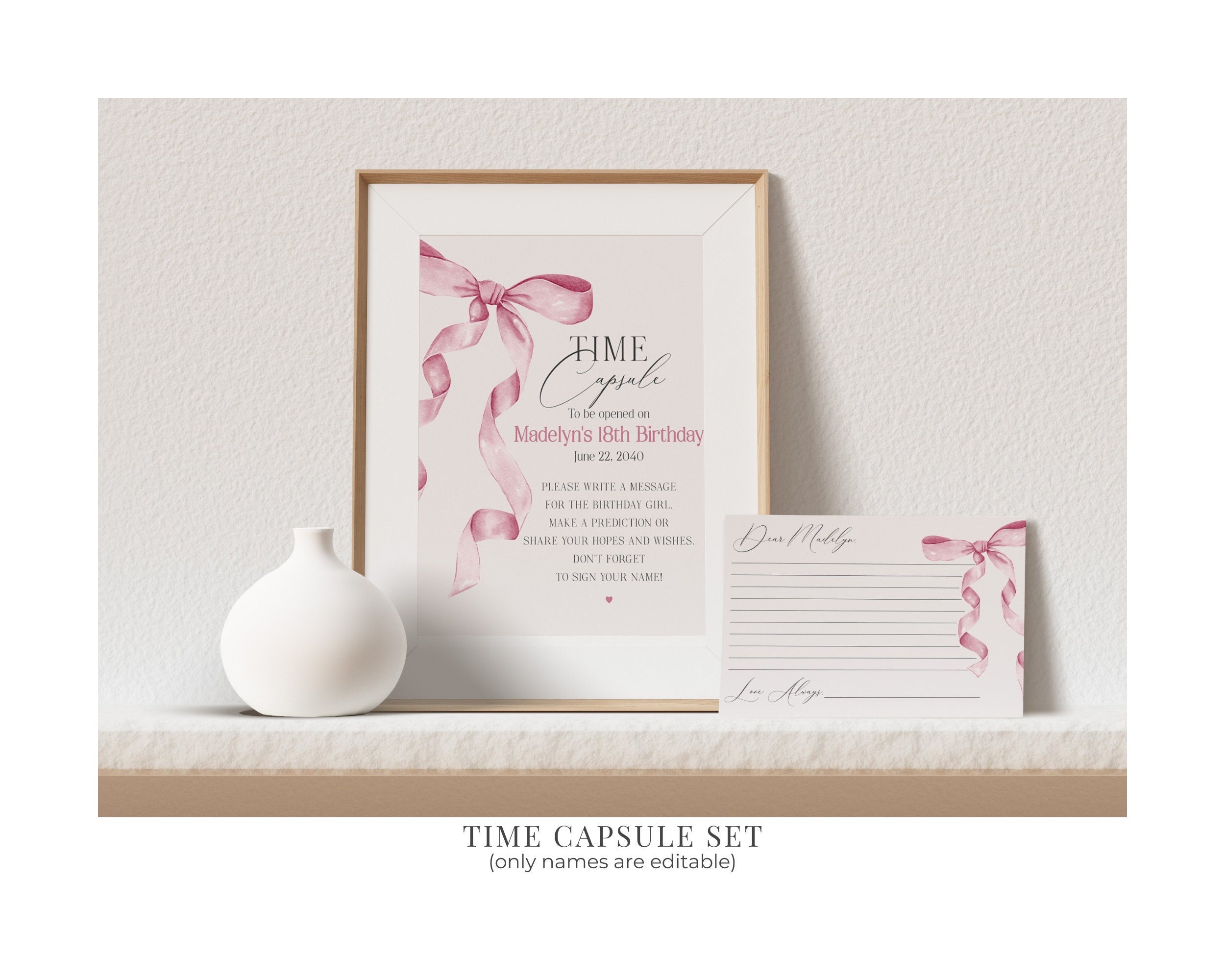 Pink Bow First Birthday Bundle Printable Template, Watercolor Preppy ...