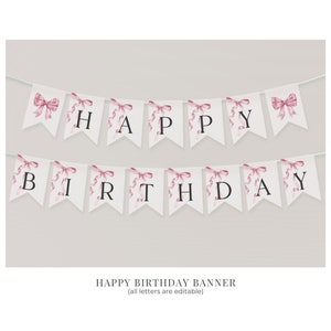 Pink Bow First Birthday Bundle Printable Template, Watercolor Preppy ...