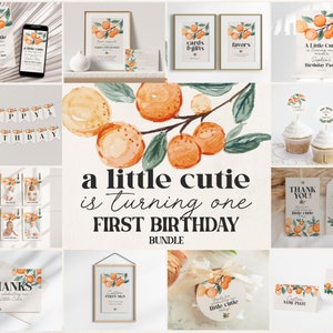 Little Cutie is Turning One Citrus First Birthday Bundle, cutie birthday party, spring summer birthday, orange birthday party WP1068