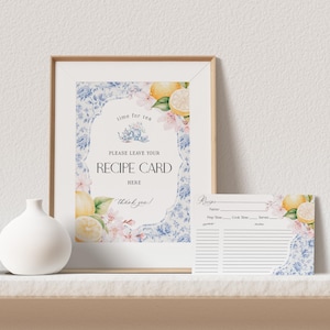 Cartão de receita de chá azul Chinoiserie, modelo para impressão para chá de panela, chá da tarde com limão, chá da noiva, Blue Willow Toile WP1001