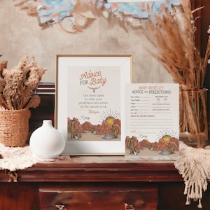 Wilde Westen-thema-advies voor babykaarten jongen babyshower voor jongen, instant download westerse babyvoorspellingskaart kleine cowboy rodeo babyshower