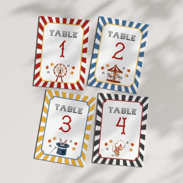 Circus Party Table Numbers Printable Template, baby shower or birthday party, circus animals instant download Printable, table decor