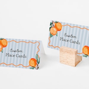 Blauwe kleine Cutie plaatskaarten afdrukbare sjabloon, hoofdsqueeze bruids douche, Citrus babyshower decor zomer clementine verjaardag WP1052