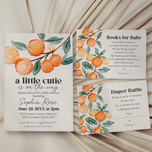 Little Cutie is on the Way Baby Shower Invitation Template, citrus baby shower, tangerine gender neutral baby shower boho bay shower WP1068
