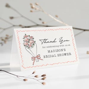 Modèle imprimable de carte de remerciement du marché aux fleurs roses, shower de bébé jardin à la française rétro dessiné à la main, shower de bébé nuptiale WP1044