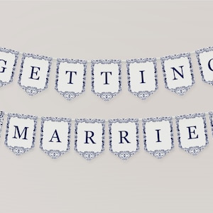 Blue Talavera Bridal Shower Banner Printable Template, Spanish Tile Mexican Couples Shower Fiesta, Papel Picado Bridal Brunch WP1018