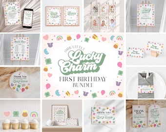 Glückliches Kleeblatt St Patricks erster Geburtstag Bundle druckbar, sofortiger Download März Lucky One 1