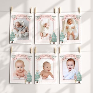 Pastel Pink Nutcracker milestone banner instant download, winter onederland birthday party for girl, December Christmas nutcracker ballet