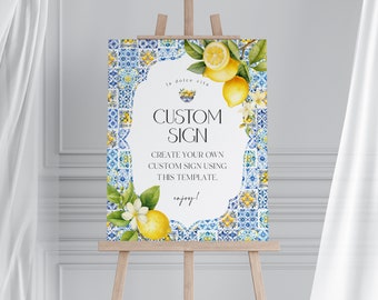 Amalfi Coast Custom Sign Printable Party Decor for Baby or Bridal Shower, Citrus Mediterranean bday decor coastal blue tiles Italian, WP3016